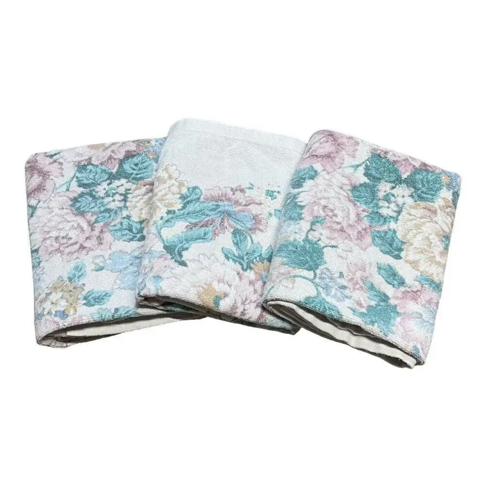 Floral Retro Classic Traditions Pink Yellow Flowers Bath Towel Set Of 3 23”x44”